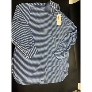 Thakoon NEW Striped Oversized Button Up Long Sleeve Shirt Blue/White Sz Medium